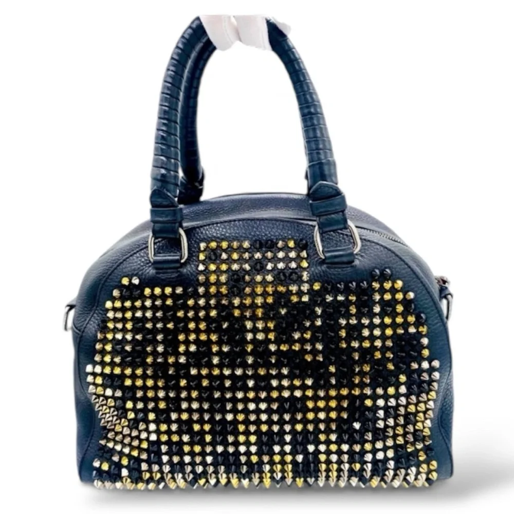 Christian Louboutin Panettone Boston Multicolor Spiked Black Leather Bag
